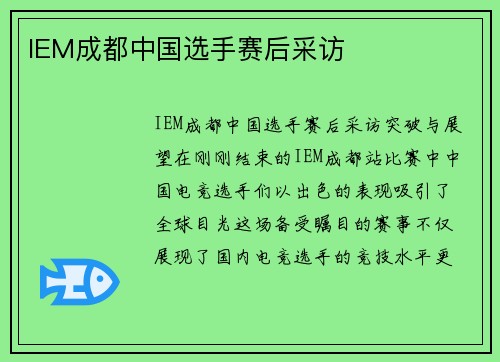 IEM成都中国选手赛后采访