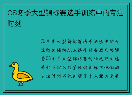 CS冬季大型锦标赛选手训练中的专注时刻